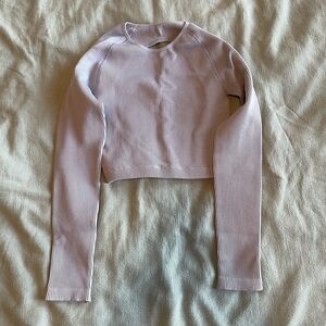 Vitality Cropped Ribbed Long Sleeve Open Backed Top - Light Blue